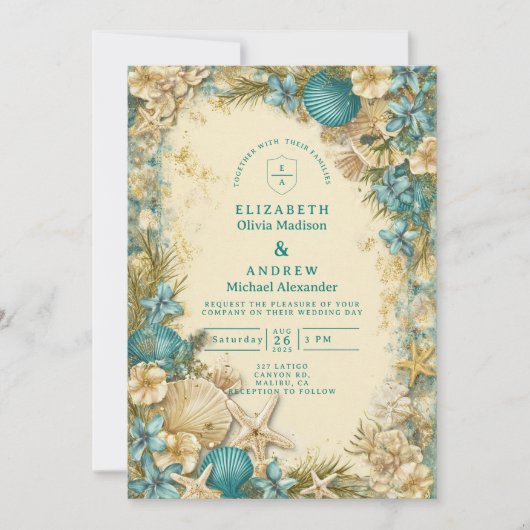 Invitation Soft Blush Seashell Floral Wedding (Devant)