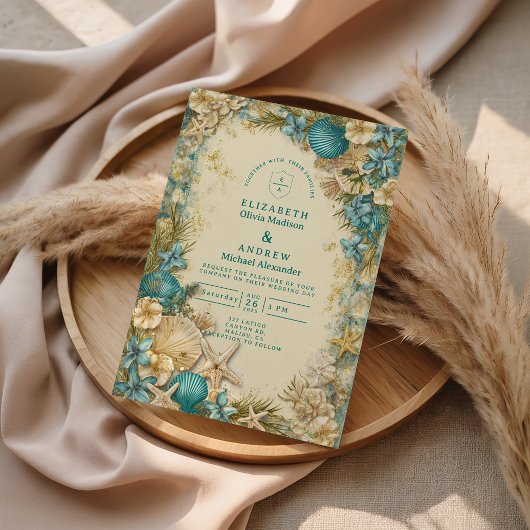 Invitation Soft Blush Seashell Floral Wedding