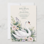 Invitation Soft Blush Swan Princess Baby shower rose (Devant)