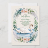 Invitation Soft Blush Swan Princess Baby shower rose (Devant)