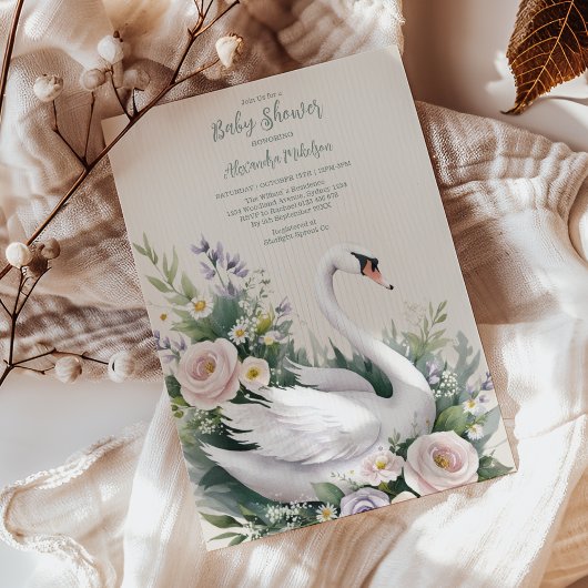 Invitation Soft Blush Swan Princess Baby shower rose