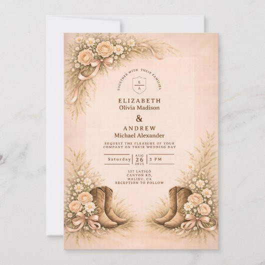 Invitation Soft Blush Western Boots Wedding (Devant)