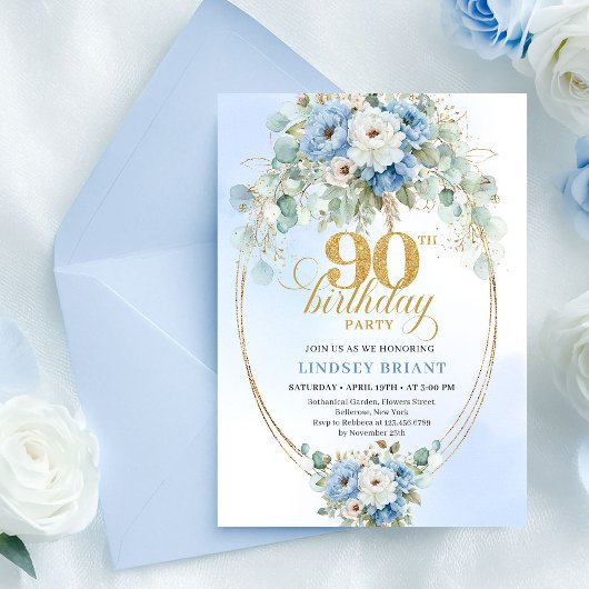 Invitation Soft Bohemian Blue Peonies Birthday Invite