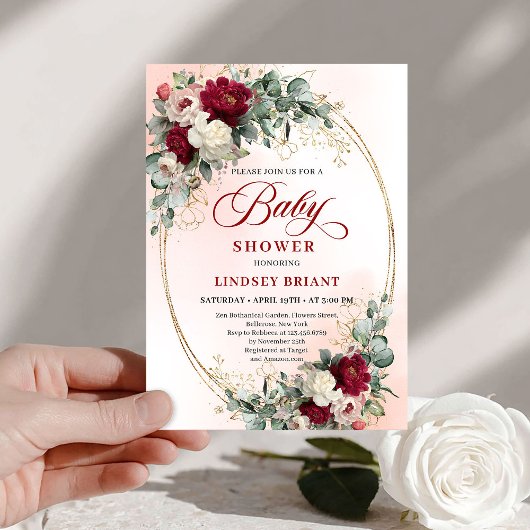 Invitation Soft Bohemian Burgundy Greenery Baby Shower Invite