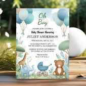 Invitation Soft Boho Bear Blue Cub Welcome Baby Boy Douche