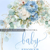 Invitation Soft Boho Light Blue Floral Eucalyptus Gold Shower