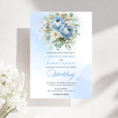 Invitation Soft Boho Pastel Blue White Peony Greenery Wedding