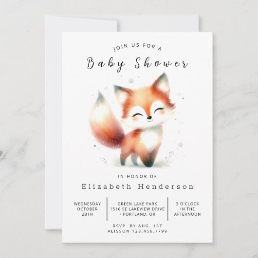 Invitation Soft Boho Style Fox Baby shower (Devant)