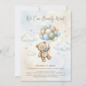 Invitation Soft Brown and Sage Balloon Teddy Bear Baby Shower (Devant)