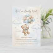 Invitation Soft Brown and Sage Balloon Teddy Bear Baby Shower (Debout devant)