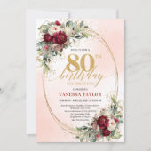 Invitation Soft Burgundy Bohemian Floral 80th Birthday Invite (Devant)