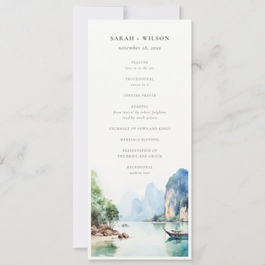 Invitation Soft Coastal Thailand Seascape Wedding Program (Devant)