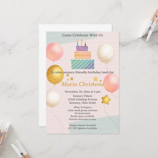 Invitation Soft Color Birthday (Devant/Arrière en situation)