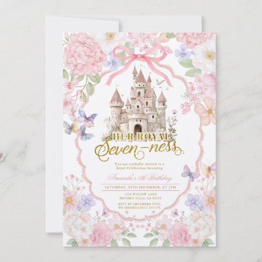 Invitation Soft Coquette Butterflies Royal seveness Birthday  (Devant)