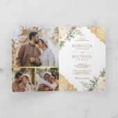 Invitation Soft Cream Roses Gold Lace QR Code Wedding (Intérieur)