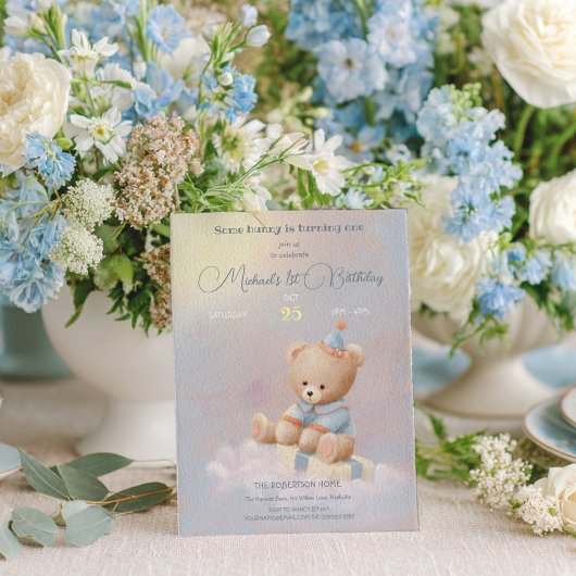 Invitation Soft Cute Teddy Bear 1er anniversaire