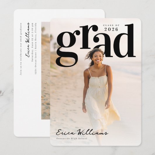 Invitation Soft Editorial Grad PhotoPop Graduation (Devant / Derrière)