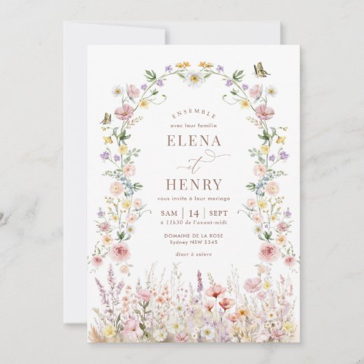 Invitation Soft Fleur sauvage Secret Jardin Mariage en frança (Devant)