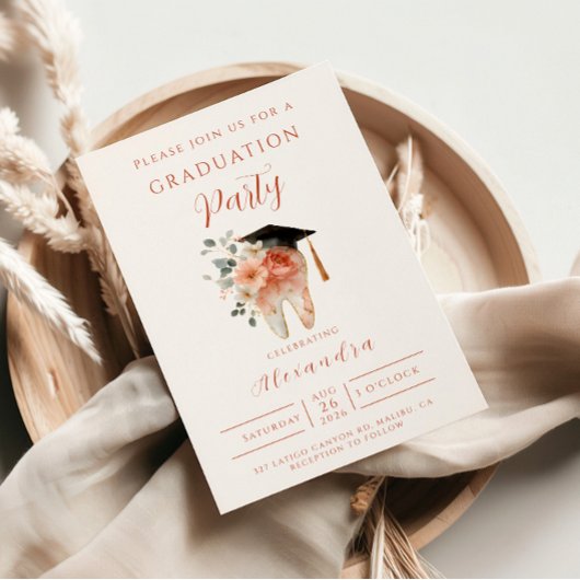 Invitation Soft Floral Tooth Graduation Party