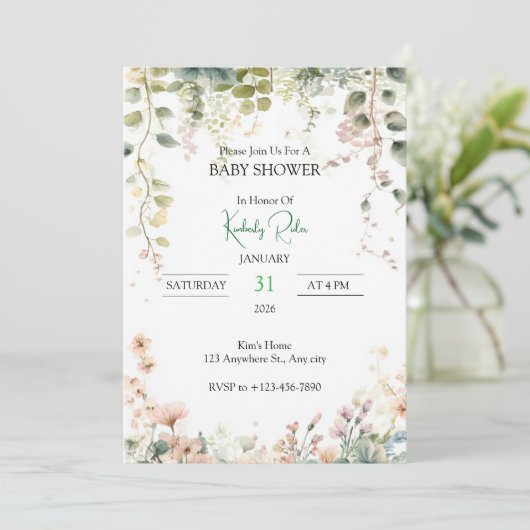 Invitation Soft Floral Watercolor Frame (Debout devant)