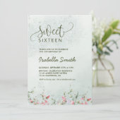 Invitation Soft Green & Blush Floral Sweet 16 Anniversaire (Debout devant)