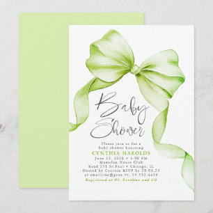 Invitation Soft Green Bow mignon Baby shower neutre genre