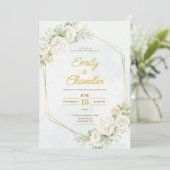 Invitation Soft Green Elegant Boho Floral Gold Modern Wedding (Debout devant)