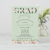Invitation Soft Green Floral Graduation Party (Debout devant)