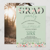 Invitation Soft Green Floral Graduation Party (Devant / Derrière)