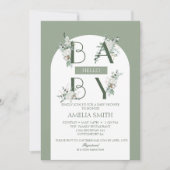 Invitation Soft Green Minimalist Hello Baby Floral Arch (Devant)