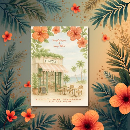 Invitation Soft Green Tropical Hawaii Destination Mariage