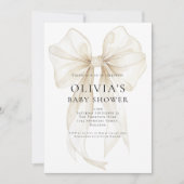 Invitation Soft Ivory Bow Text Overlay Baby Shower (Devant)