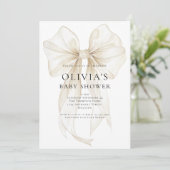Invitation Soft Ivory Bow Text Overlay Baby Shower (Debout devant)