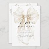 Invitation Soft Ivory Bow Text Overlay Baby Shower (Devant / Derrière)