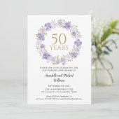Invitation Soft Lavender Floral Wreath 50e Mariage photo (Debout devant)