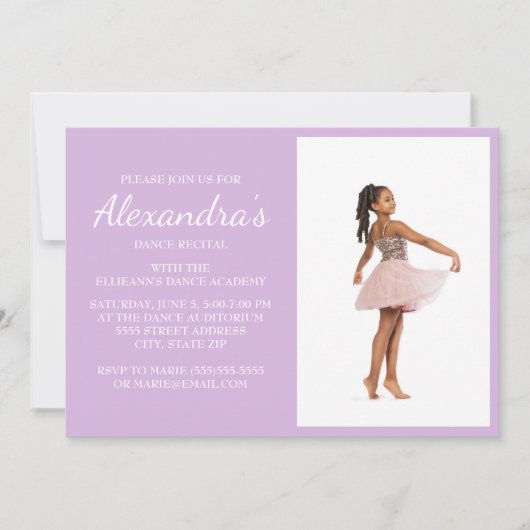 Invitation Soft Light Purple Dance Considérant Photo Invitati (Devant)