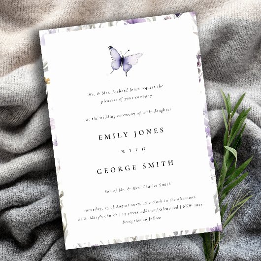 Invitation Soft Lilac Fleur sauvage Butterfly Garden Mariage