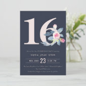 INVITATION SOFT NAVY BLUSH BLEU FLORAL 16E TOUT ÂGE ANNIVERSA (Debout devant)