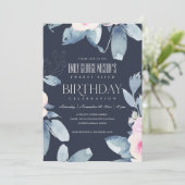 Invitation SOFT NAVY BLUSH BLEU FLORAL 25e TOUT ÂGE ANNIVERSA (Debout devant)
