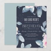 Invitation SOFT NAVY BLUSH BLEU FLORAL 25e TOUT ÂGE ANNIVERSA (Devant / Derrière)