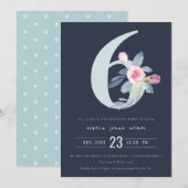 INVITATION SOFT NAVY BLUSH BLEU FLORAL 6E TOUT ÂGE ANNIVERSAI (Devant / Derrière)