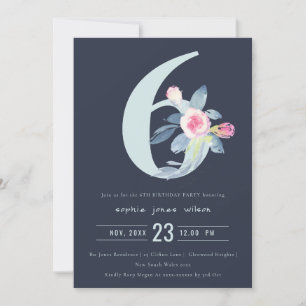 INVITATION SOFT NAVY BLUSH BLEU FLORAL 6E TOUT ÂGE ANNIVERSAI