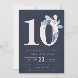 INVITATION SOFT NAVY BLUSH BLUE FLORAL 10E TOUT ÂGE ANNIVERSA