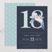 INVITATION SOFT NAVY BLUSH BLUE FLORAL 18E TOUT ÂGE ANNIVERSA (Devant / Derrière)