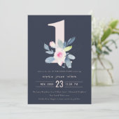 Invitation SOFT NAVY BLUSH BLUE FLORAL 1er TOUT ÂGE ANNIVERSA (Debout devant)