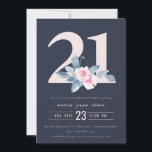 INVITATION SOFT NAVY BLUSH BLUE FLORAL 21E TOUT ÂGE ANNIVERSA<br><div class="desc">Si vous avez besoin d'une personnalisation ou d'autres éléments correspondants,  n'hésitez pas à me contacter à l'adresse yellowfebstudio@gmail.com</div>