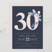 INVITATION SOFT NAVY BLUSH BLUE FLORAL 30E TOUT ÂGE ANNIVERSA (Devant / Derrière)
