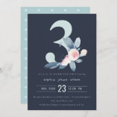 INVITATION SOFT NAVY BLUSH BLUE FLORAL 3E TOUT ÂGE ANNIVERSAI (Devant / Derrière)