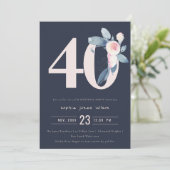 INVITATION SOFT NAVY BLUSH BLUE FLORAL 40E TOUT ÂGE ANNIVERSA (Debout devant)