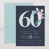 INVITATION SOFT NAVY BLUSH BLUE FLORAL 60E TOUT ÂGE ANNIVERSA (Devant / Derrière)